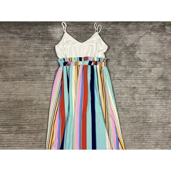 Main Strip Dress Womens Large Sleeveless Multicolor Striped Maxi Belted‎ Casual - Picture 2 of 13